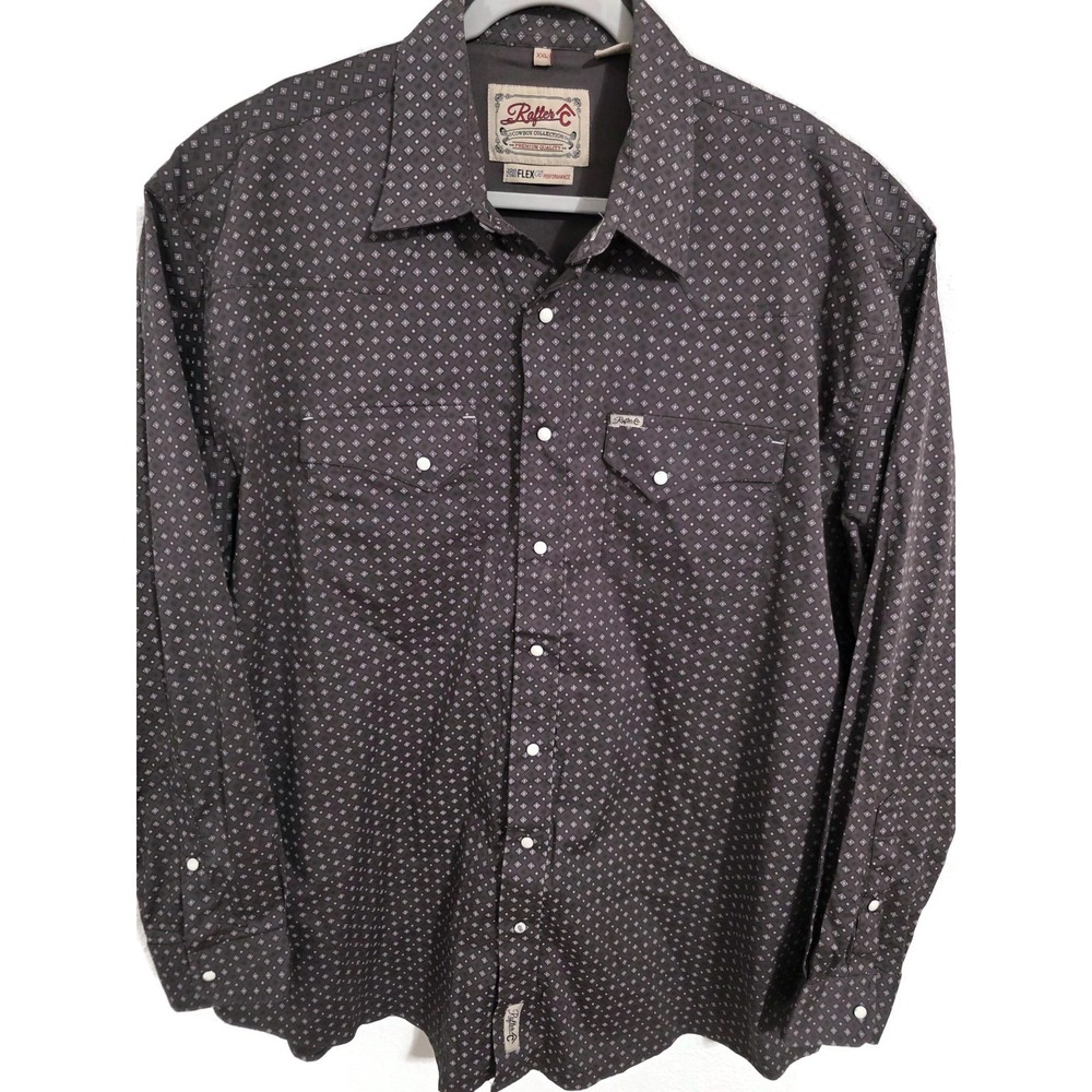 Rafter C Shirt Mens 2XL Brown Geometric Long Sleeve Snap Front Western Stretch